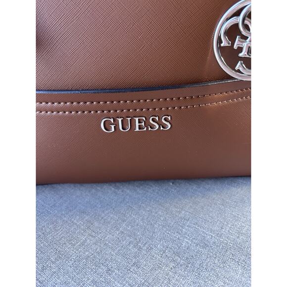 Guess Delaney Brown Cognac Tote Handbag Purse Tote - Picture 4 of 12